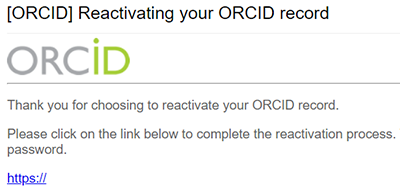 screenshot of reactivating your ORCID record email