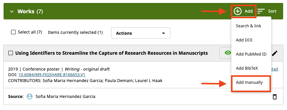 Add works manually – ORCID
