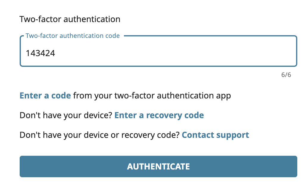 Receive a code for two-factor authentication