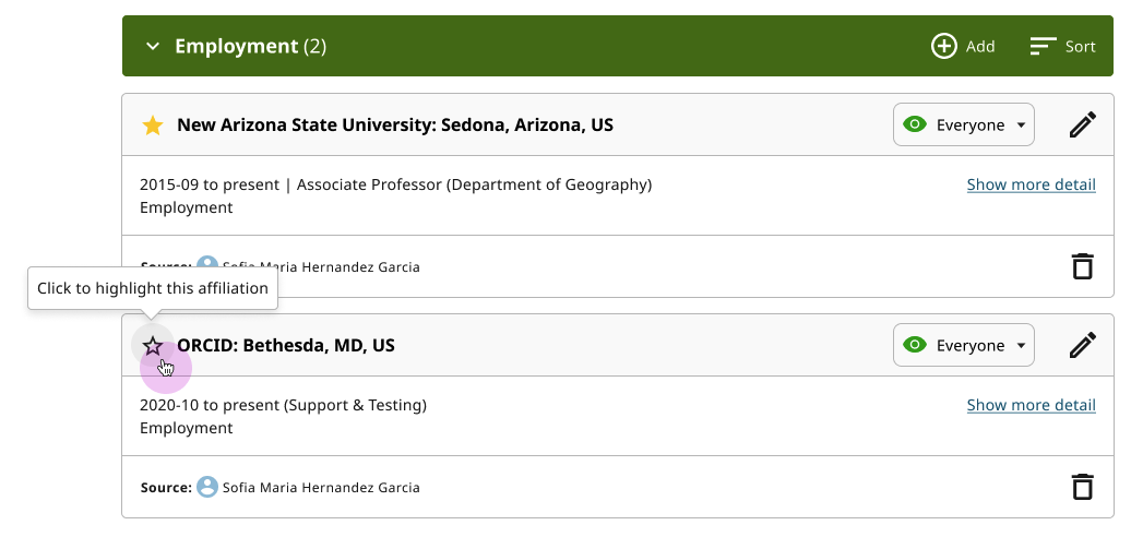 Highlight an Employment Affiliation in Your Record Header – ORCID