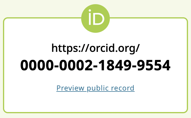 ORCID iD on the left side of record with the option to preview public record at the bottom